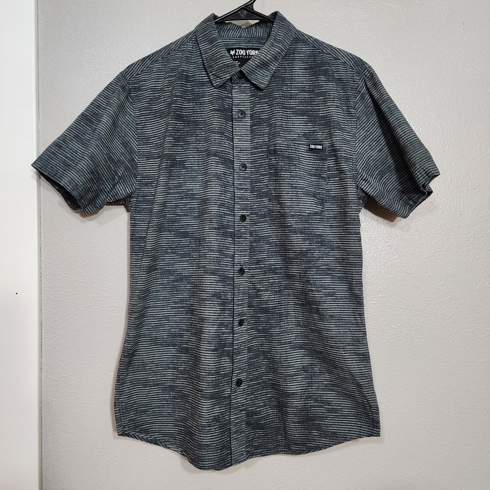 Zoo York Mens Large Button Down Short Sleeve Shirt Charcoal Gray Streetwear